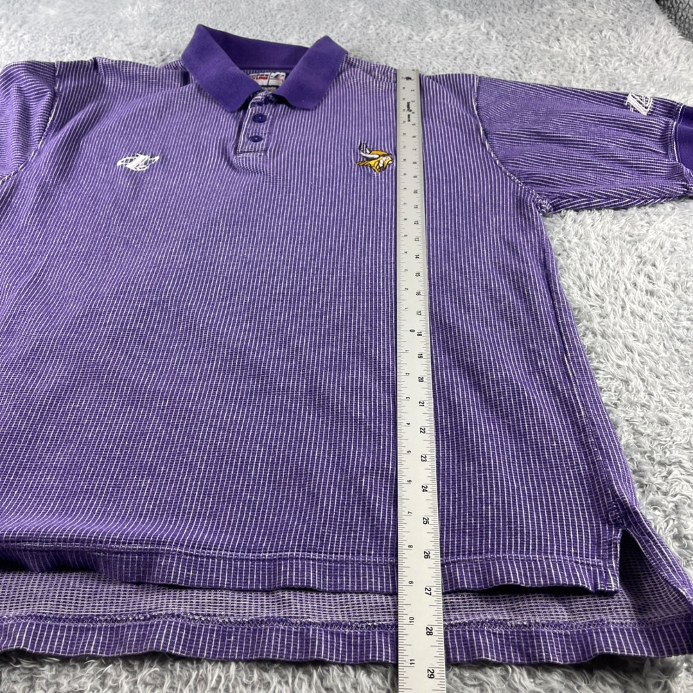 Pro Line NFL Minnesota Vikings Purple Striped Polo Shirt Logo Athletic Mens L - Picture 8 of 12